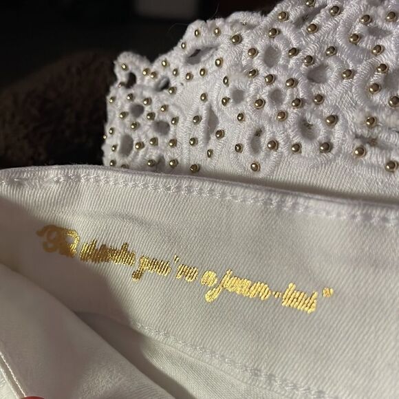 TED
BAKER Gold Bead Embroidered Hem Lillya Dainty Studded Jean retail $175 NWT - Picture 12 of 15